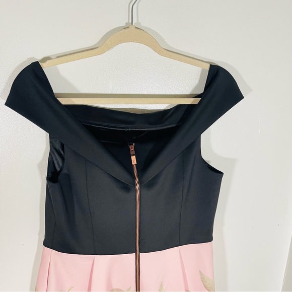 NWT Ted Baker London Peach Blossom Off-Shoulder Dress Black Floral Size 10 - Picture 7 of 12